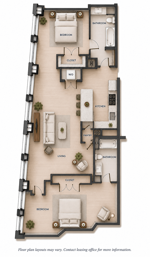 Floor plan for 2 beds, 2 baths, 1317 sqft